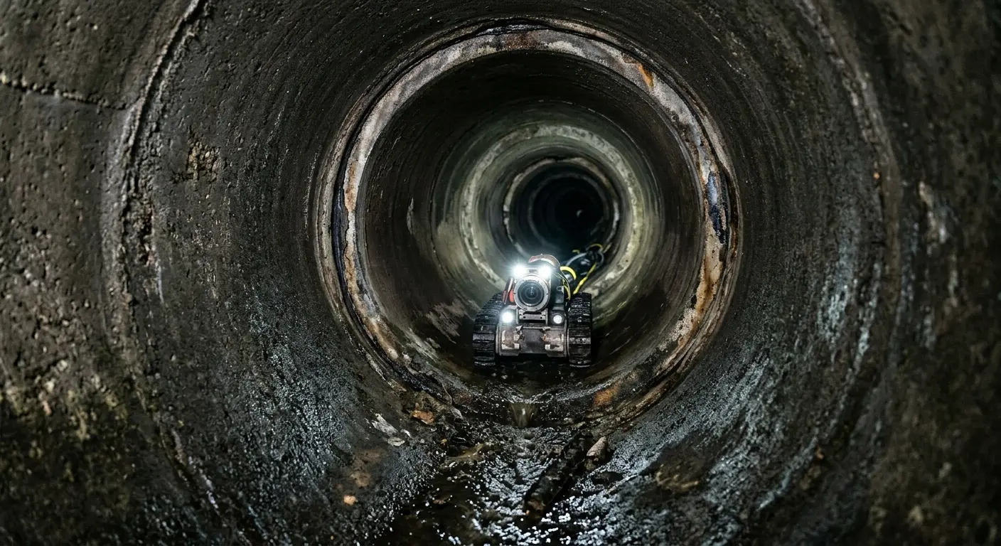 Robotic sewer camera inspecting pipe interior for Sewer Line Repair in Bedminster